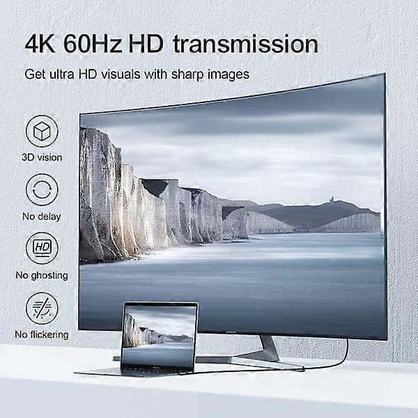 Vinklad USB-C till HDMI-kabel 4K 60Hz 2m Grå