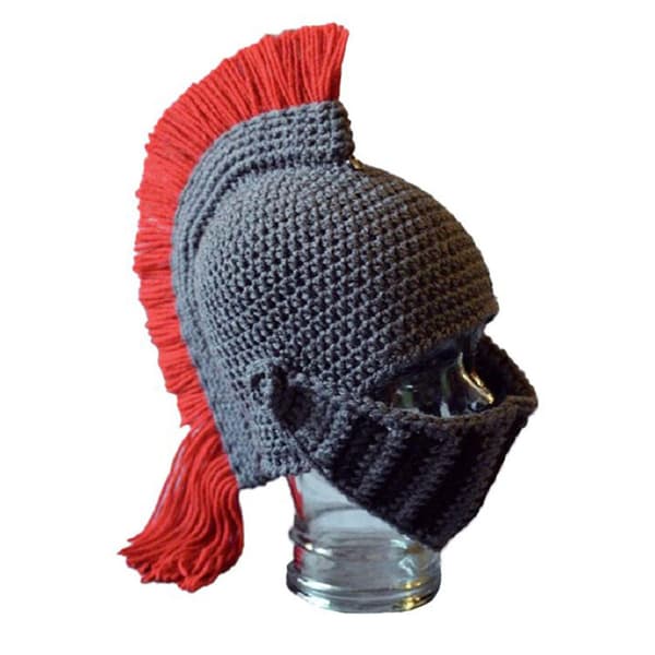 Spartan Hjälm Riddare Virkad Mössa Stickad Mössa Skidkul Ansiktstäckning Varma Vintermössor Beanie för Män