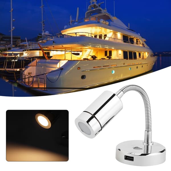 12V DC 1500LM LED Reading Light Rotatable Adjustable Marine Car Table Lamp USB Charging Interface