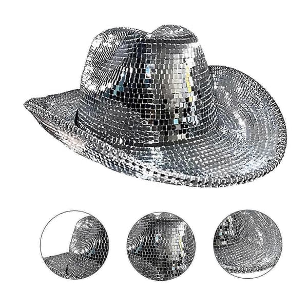 Diskokugle cowboyhat, spejlkugle cowboyhat, polterabendhat, kvinders glitrende rumhat