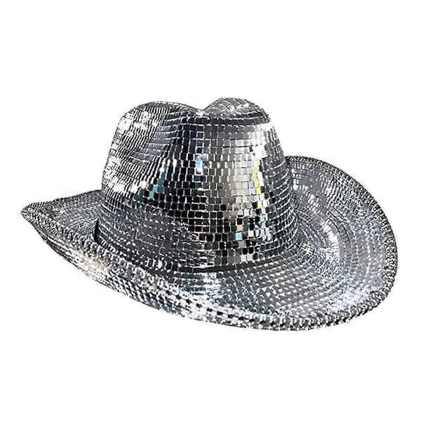 Diskokugle cowboyhat, spejlkugle cowboyhat, polterabendhat, kvinders glitrende rumhat