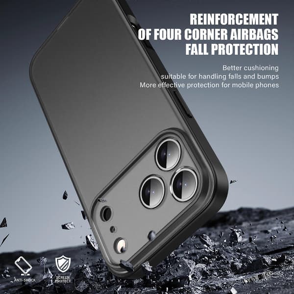 TKdaddy IPAKY For iPhone 17 Pro Max Deksel Støtsikkert PC+TPU Matt Telefondeksel Svart