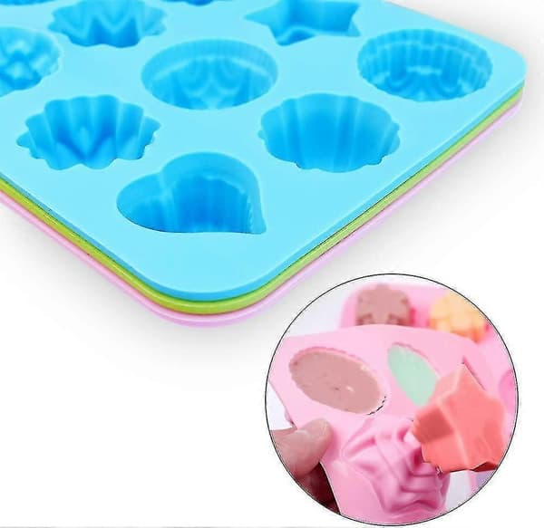 Silikoneforme til fødevarer med blomster, non-stick silikoneforme med blomster- og hjerteform, 3-pak (d-583-a)