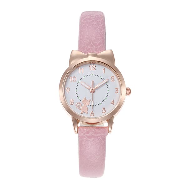 【13】1 børneur, sødt kattemønster børneur (rosa)
