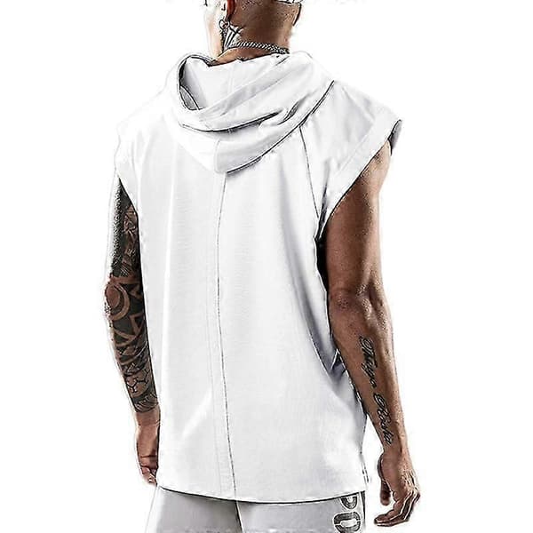 Ny ermeløs T-skjorte med hette for menn White XL