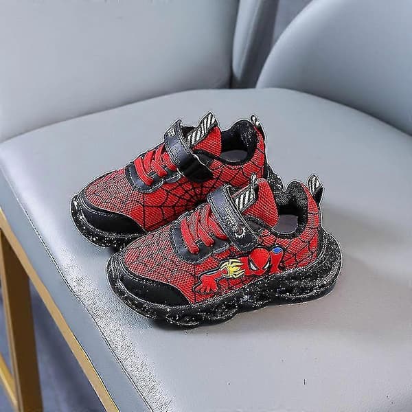 Spiderman Barnesko Nye Gutter Sneakers Med Lys Nye Barnesko Red 27