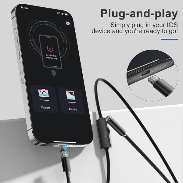 Endoscope for iPhone, ILIHOME Inspection Camera with 5.5mm Lens, 5 Meter Semi-Rigid Cable Borescope IP68 Waterproof