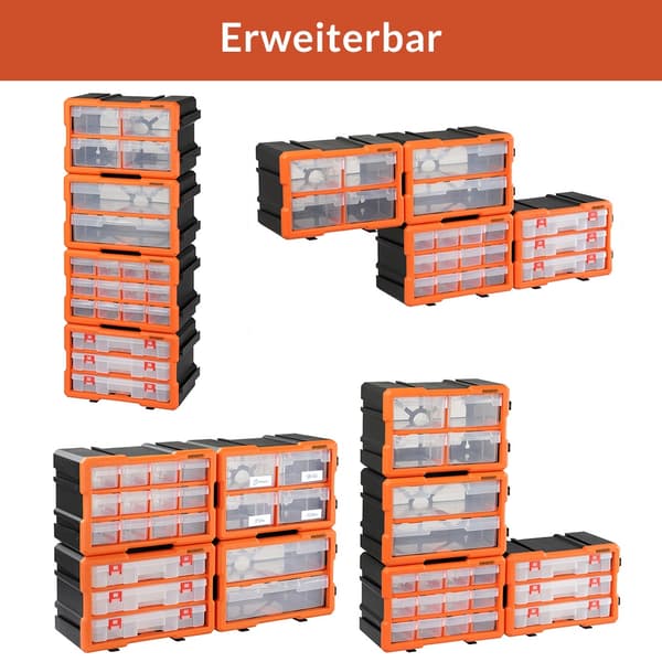Small Parts Organizer, 12 Drawers, Modular and Expandable 1500