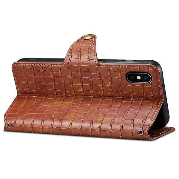 Compatible with iPhone X / XS Wallet Case Anti-Scratch PU Leather Case Stand Crocodile Texture Cover [DB] Brown