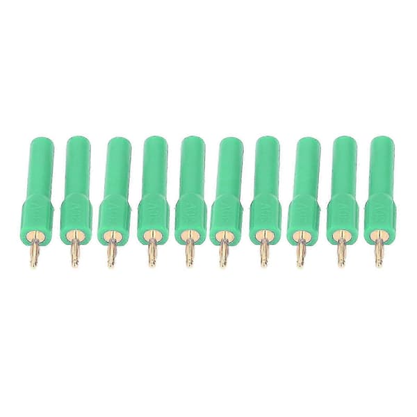 10 stk gullbelagt messing bananpluggadapter 2 mm hann til 4 mm hunn 30V grønn
