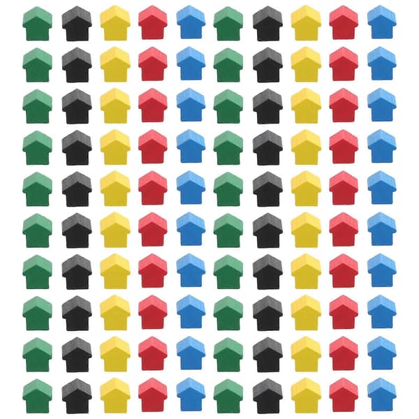 Træhusstykker til brætspil 50 stk. assorteret