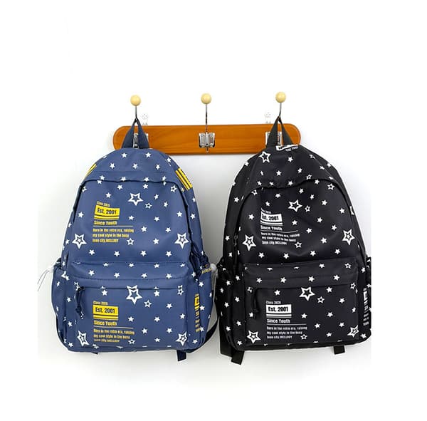 American Backpack with Star and Letter Motif, Multifunctional Lightweight Nylon School Backpack for Middle and High School Gray