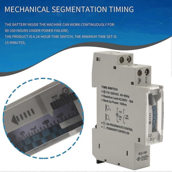 SUL180a 15 minutter mekanisk timer 24 timer programmerbar DIN-skinne Grayish white