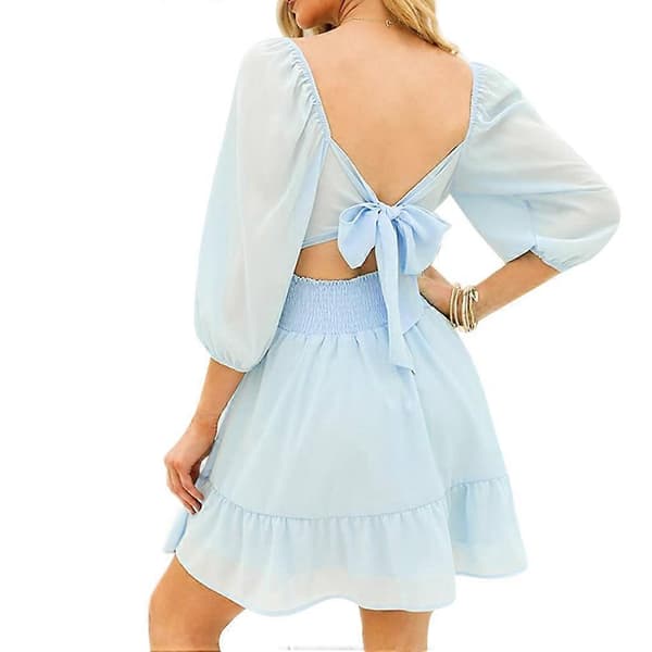 Dame Sommer Off-shoulder Kjole Jenter Uformelle Kjoler Polyester Bursdag Blue L