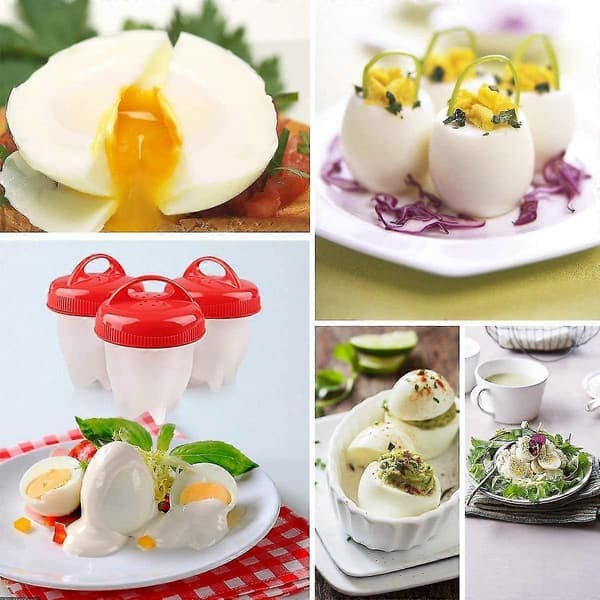 Eggekoker - Skallfrie hardkokte egg, 6 eggekopper, non-stick silikon dampede egg