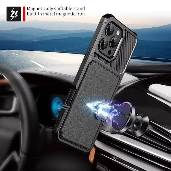 iPhone 12 Cover med Kortholder & RFID-beskyttelse - Stødsikkert Sort CoverLysegrå