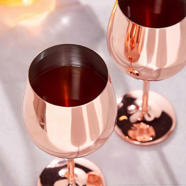 Vinglas, set om 2 500 ml cocktailglas i kopparrostfritt stål, okrossbart metalliskt gin-glas