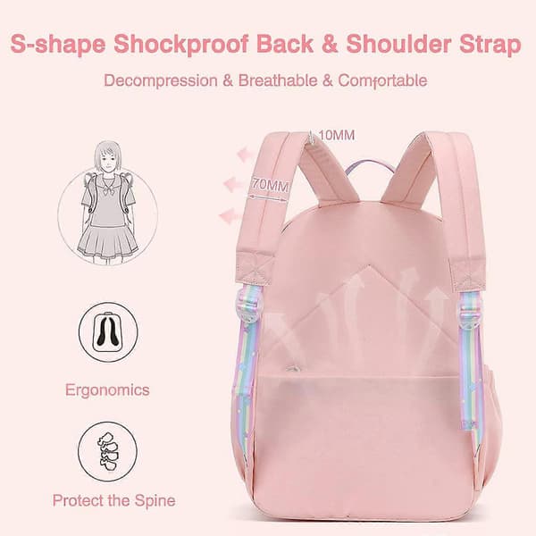 Dww Børneskoletasker - Pink, Skoletasker til piger, Skoletasker til drenge, Elevskoletasker, Udendørs rejseskoletasker, Vandtæt polyester