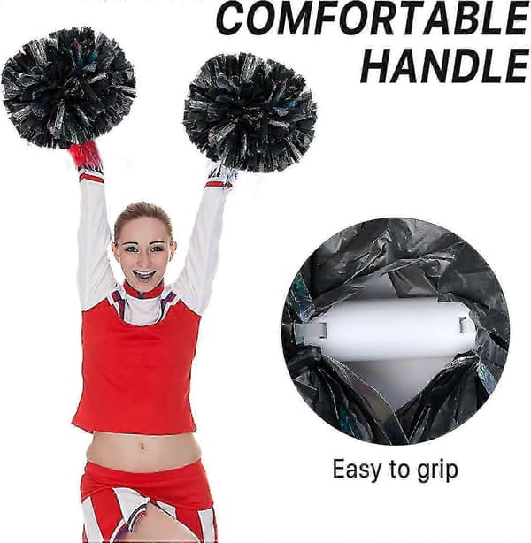 4 stk. Cheerleading Pomponer til Cheerleader Kostume Kvinder, 2 Par Cheer Pomponer Holographic Black
