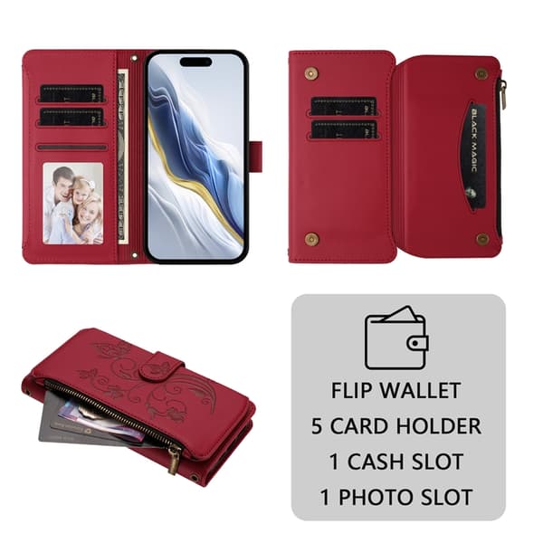 iPhone Air Wallet Case Butterfly Floral Imprint - Wine Red Vinröd 90
