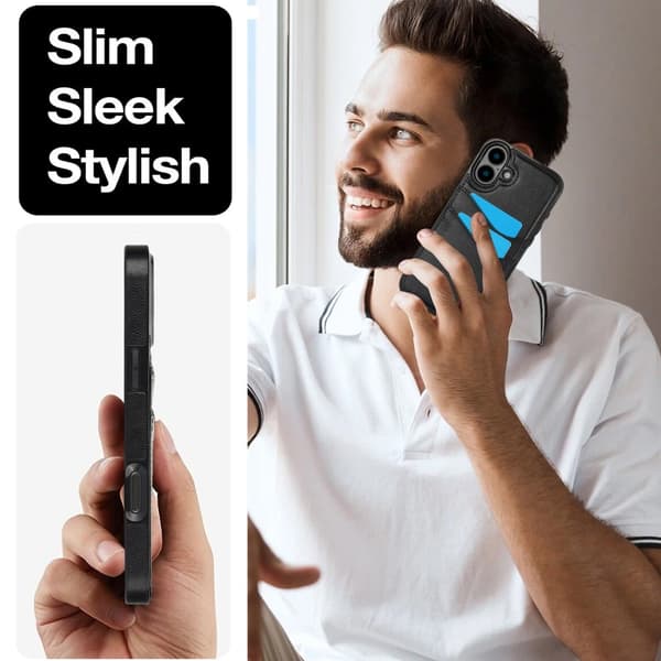 iPhone 16 Kuori Korttitaskulla Nahka Musta 42