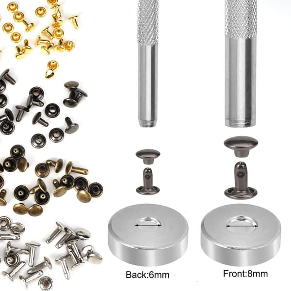 Leather Rivets 180 Pieces 3 Sizes Double Cap Rivets Tubular Metal Studs Rivets, with 3 Pieces Fixing Tools and Hole Punch Pliers