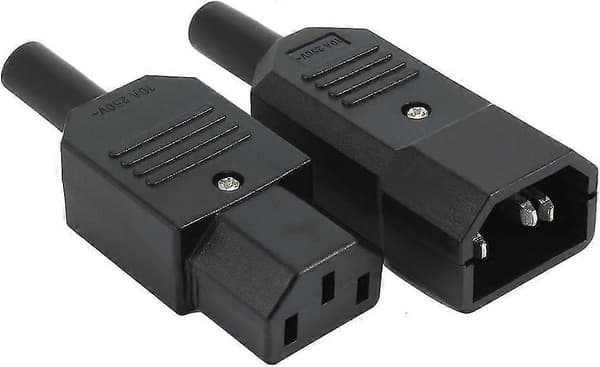 1 par Ac250v 10a Iec C14 hann C13 hunn, 3-pins terminaler inline adapter plugg strømkontakter