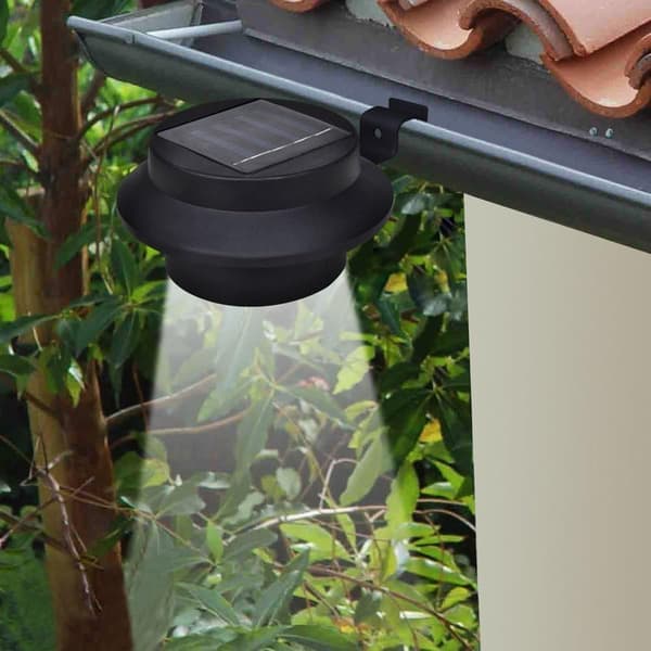 4-pack Outdoor Solar Gutter Lights Waterproof Solar Power Smart Solar LED Gutter Night Security Lighting, Black
