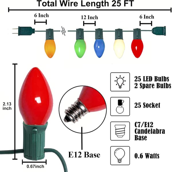 Pallerina C7 LED Christmas Lights 7.6 m Multicolor Christmas Tree Lights Ceramic Multicolor