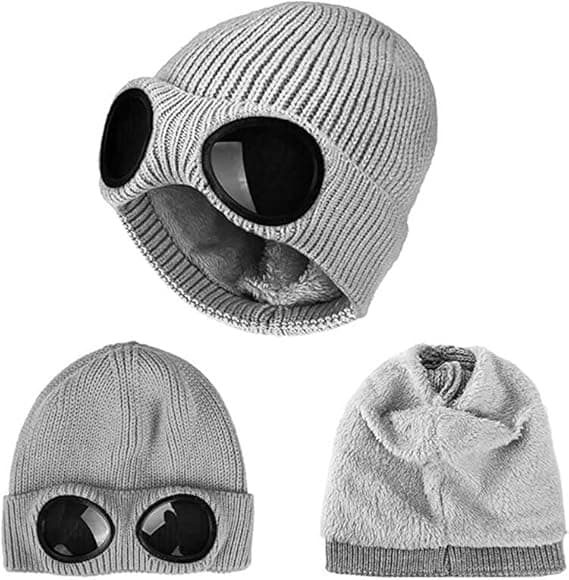 Unisex Goggle Beanie Strikket Vinter Grov Beanie Lue (grå)