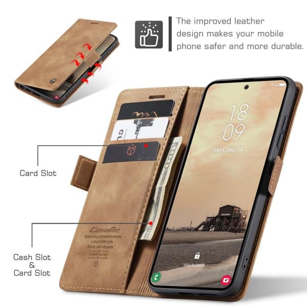Samsung Galaxy S26 Ultra 5G Case - CaseMe 013 Multifunctional Horizontal Flip Leather Case Brun