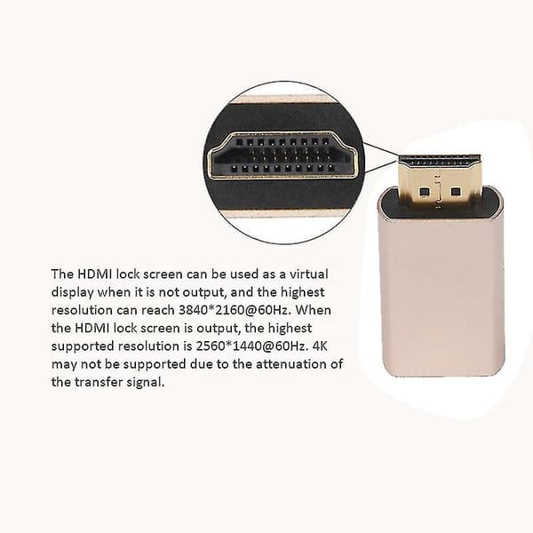Låsskärmssignalhållare KVM HDMI2.0 Virtuell adapter EDID DDC Dummy Plug för Display Emulator Up-A1 Golden