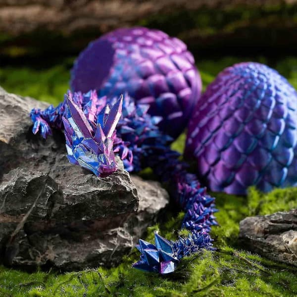 3D-printet artikulert drage med drageegg 3D-printet drage krystalldragon 3