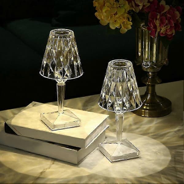 2x Crystal Diamond Bedside Lamp USB Rechargeable Acrylic Night Light Decor