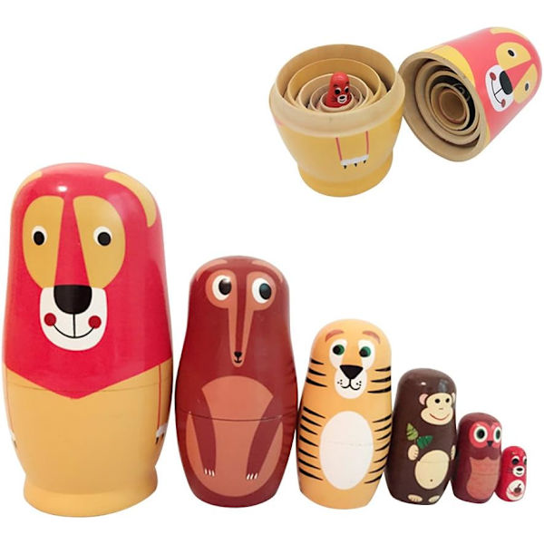 Babushka Nesting Matryoshka Trä Ryska Nesting Dockor Leksak Present i Djurform