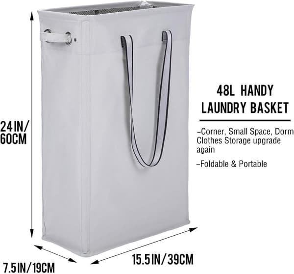 [13] Laundry Hamper, 60CM Practical Hanging Laundry Basket Tall and Slim Laundry Hamper Waterproof Laundry Bag with Breathable Mesh Lid Laundry Bag, Grey