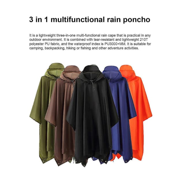 3-i-1 Regnponcho Multifunksjonell Regnfrakk Poncho Regnponcho Voksen Vanntett Gjenbrukbar Green