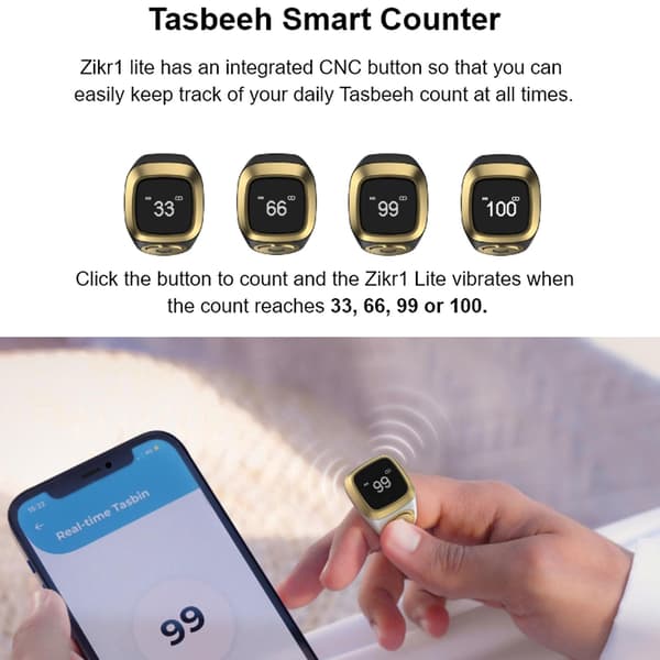 iQibla Zikr Bønnering for Smart Ring for Muslimer Teller 4 Bønner for Tids Påminnelse [db] Black