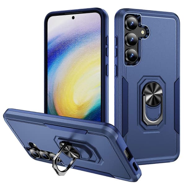 TKdaddy For Samsung Galaxy S25 FE Deksel Militærgrad Ringstativ PC + TPU Telefondeksel Blå