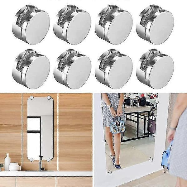 8 stk Speil Klipssett Speilholder Klipser Sinklegering Speilholdere for Vegger Fastmontering for 3-5 mm