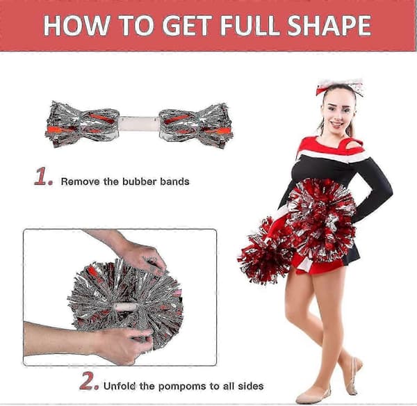 4 stk. Cheerleading Pomponer til Cheerleader Kostume Kvinder, 2 Par Cheer Pomponer Red Sliver