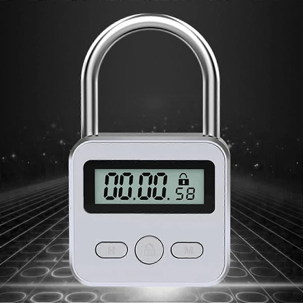 NY Metal Timerlås LCD-skærm Multifunktionel Elektronisk Tid 99 Timer Maks. Timing USB Genopladelig Timerhængelås, Sølv Silver