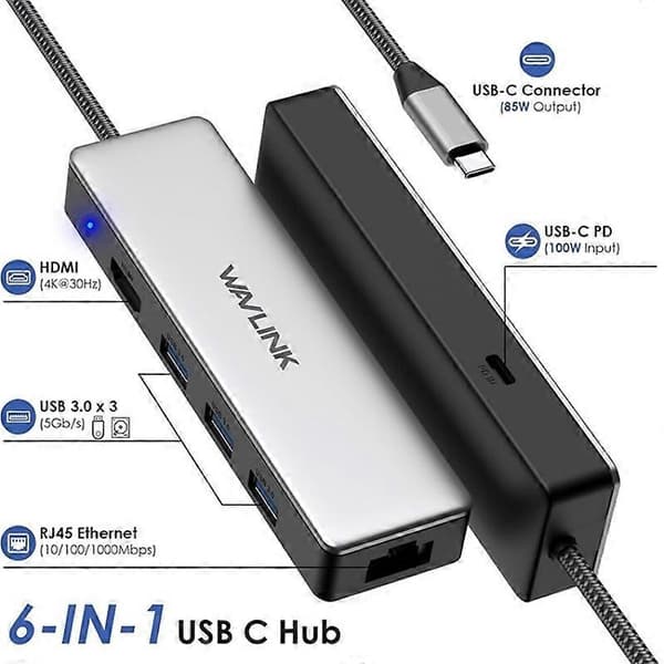WAVLINK UHP3413 6-in-1 4K Thunderbolt 3 Type-C -laitteiden keskitinsovitin USB-C-telakointiasema Not Specified