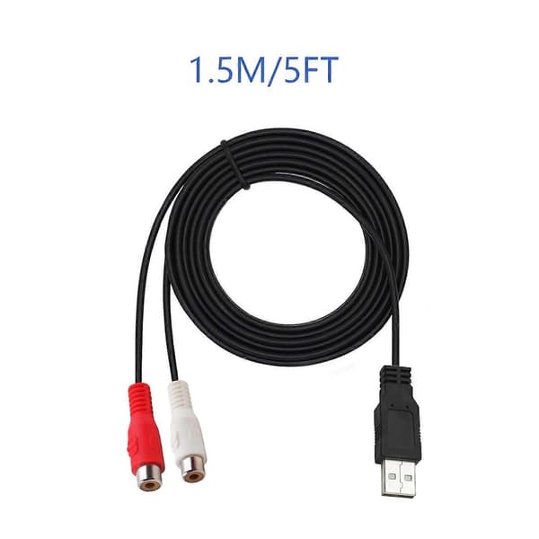 1,5M USB til RCA-kabel, 5FT USB 2.0 han til 2 RCA hun Phono AV til TV, PC, Aux videokabel