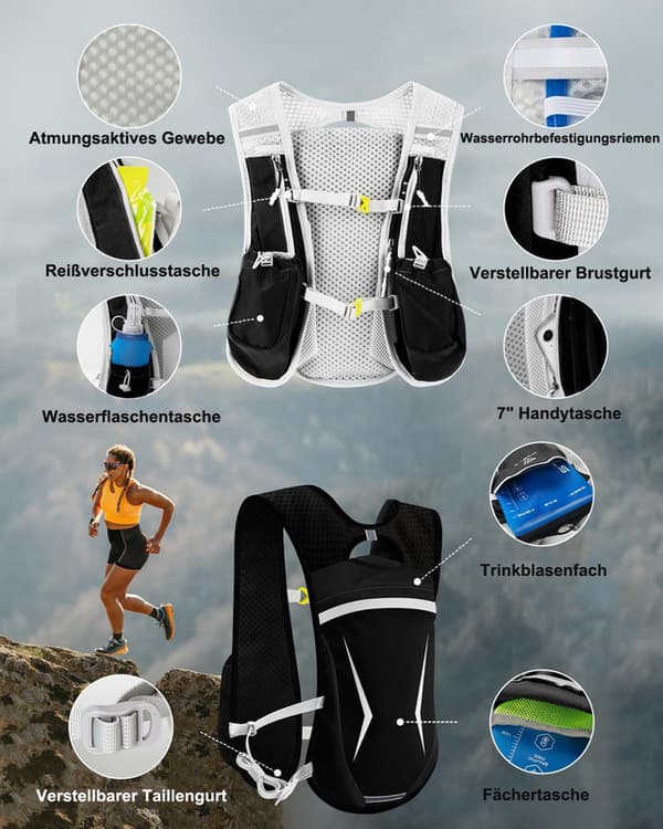 Unisex Hydration Backpack / Running Vest with Reflective Design – Adjustable, Lightweight & Comfortable for Running, Hiking, Cycling, Marathon Blue