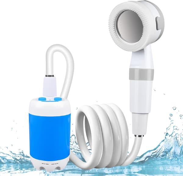 Rechargeable Camping Shower Pump - Adjustable Flow for Travel