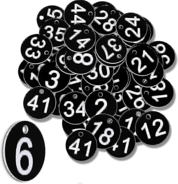 [13]Plastnummerbrickor 1-50 för bord - Svarta polletter