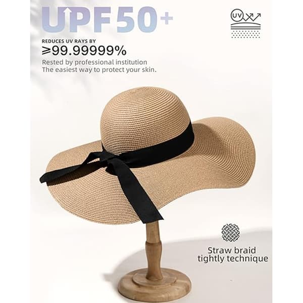 Solhatt for kvinner med bred brem, UPF 50, sommerhatt