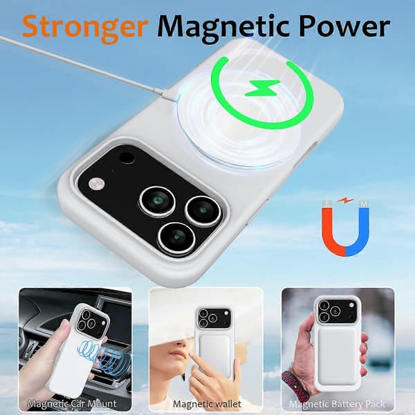 TKdaddy For iPhone 17 Pro-deksel kompatibel med MagSafe Anti-fall flytende silikon telefondeksel Hvit