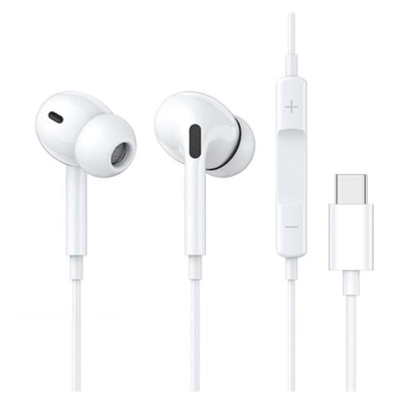 USB-C Pro In-ear hörlurar med sladd, mikrofon, volymkontroll DAC Vit